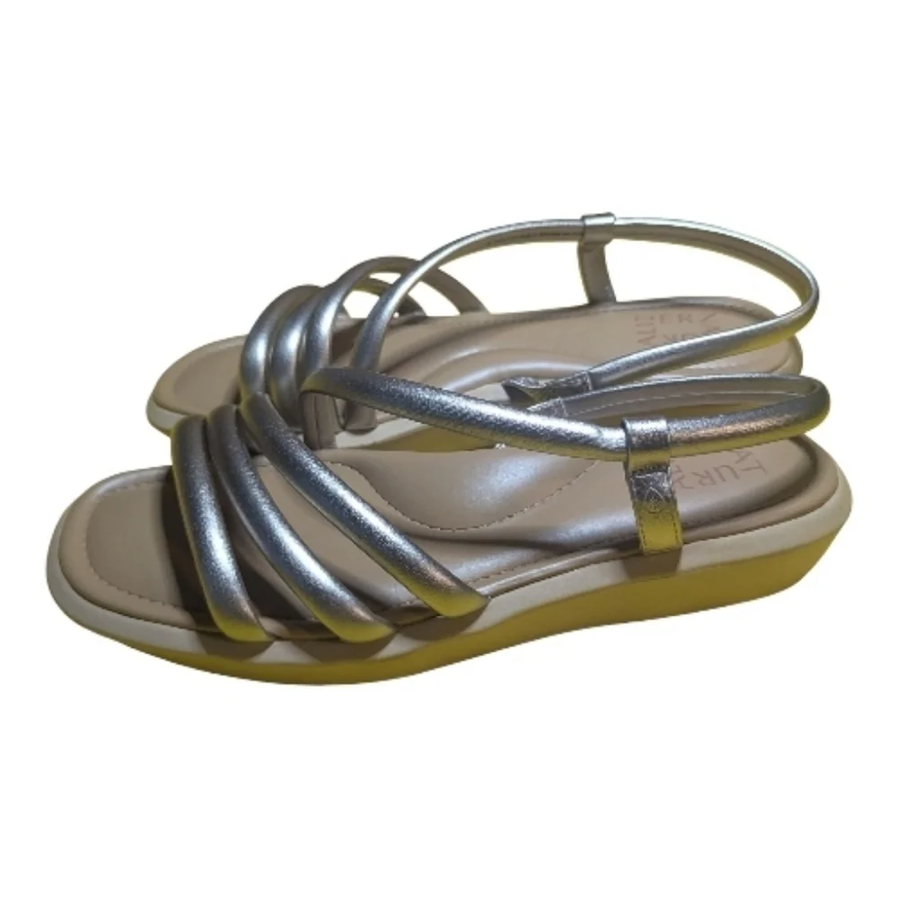Naturalizer Ankle Strap Sandals Size 8.5 Silver Metallic Shine Straps